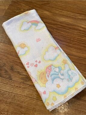 Vintage Care Bears Baby Blanket Lap Receiving Pastel Cottagecore Crib 1983